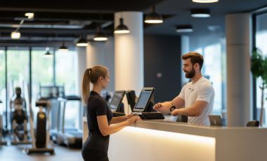 gym reception with friendly staff welcoming new members