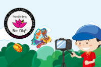 cartoon of a person taking the photo of a moth